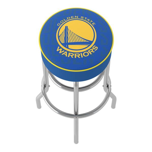 Golden State Warriors Logo 31 in. Yellow Backless Metal Bar Stool with Vinyl Seat