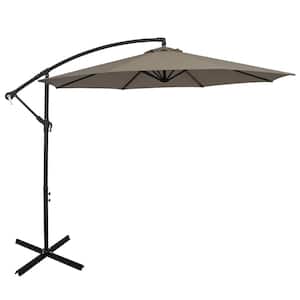 10 ft. Steel Cantilever Offset Patio Umbrella with Cross Base in Brown