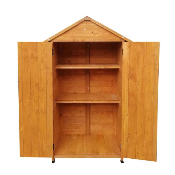 40 in. W x 22.76 in. D x 68.5 in. H Natural Wood Outdoor Storage Cabinet, Wooden Tool Shed with Shelves