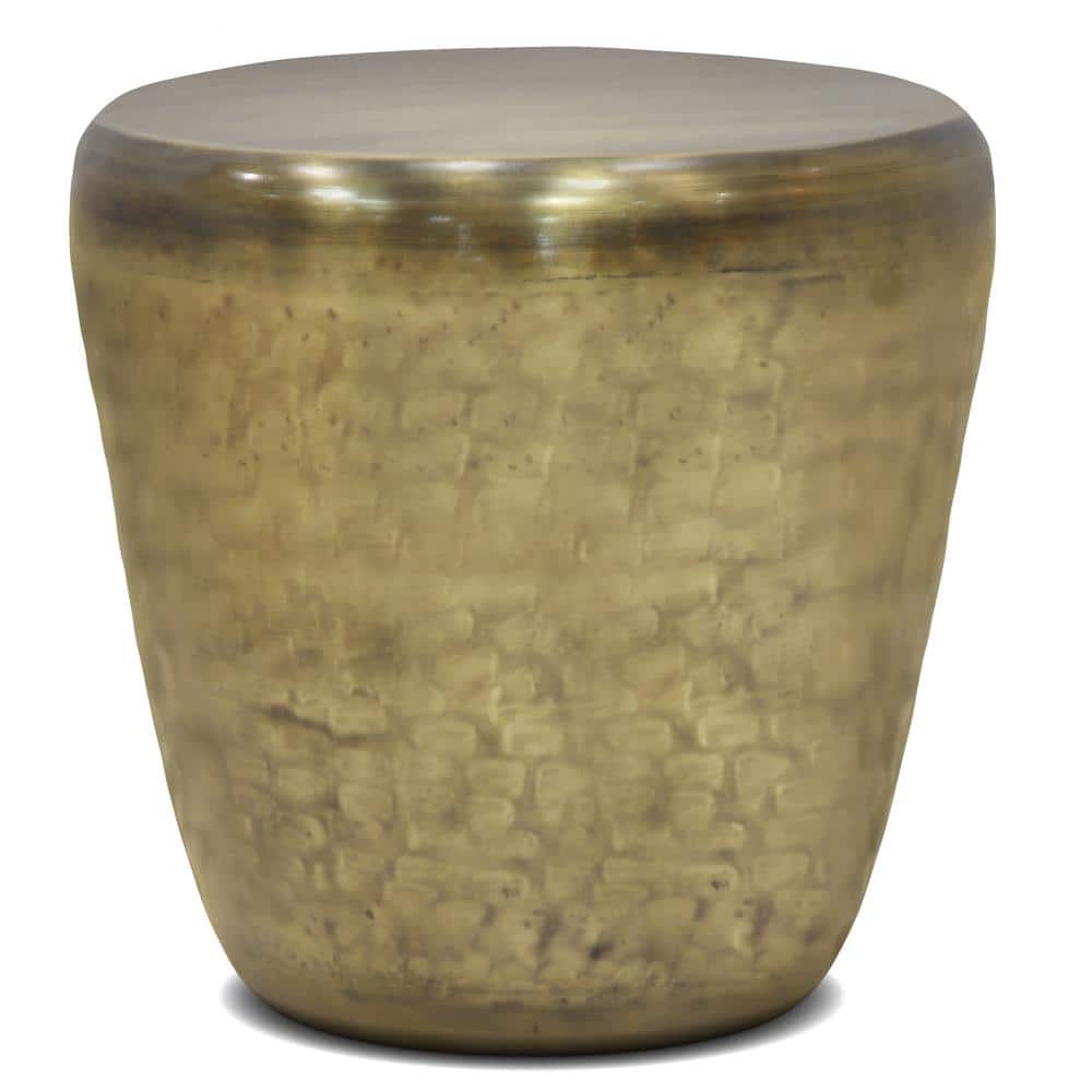 Antique Gold 20" Round Metal Drum Side Table