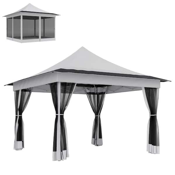 12 ft. x 12 ft. Pop Up Canopy Tent with Mesh Netting, UPF50+ Instant Sun Shelter with Carry Bag, Light Gray