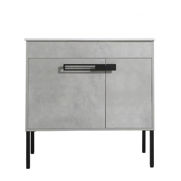 MYCASS 36 in. W x 18.3 in. D x 35 in. H Freestanding Bath Vanity in Cement Grey with One White Ceramic Single Sink Top