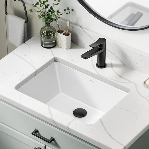 KRAUS Elavo 20-1/4 in. Rectangular Porcelain Ceramic Undermount Bathroom Sink in White with Overflow Drain