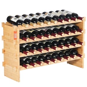 36-Bottle Stackable Modular Wine Rack, 4-Tier Solid Bamboo Wood Storage Racks, Freestanding Wines Holder, Wobble-Free