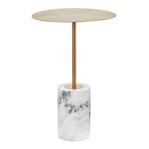 Symbol 24 in. H Gold Metal and White Marble Side Table