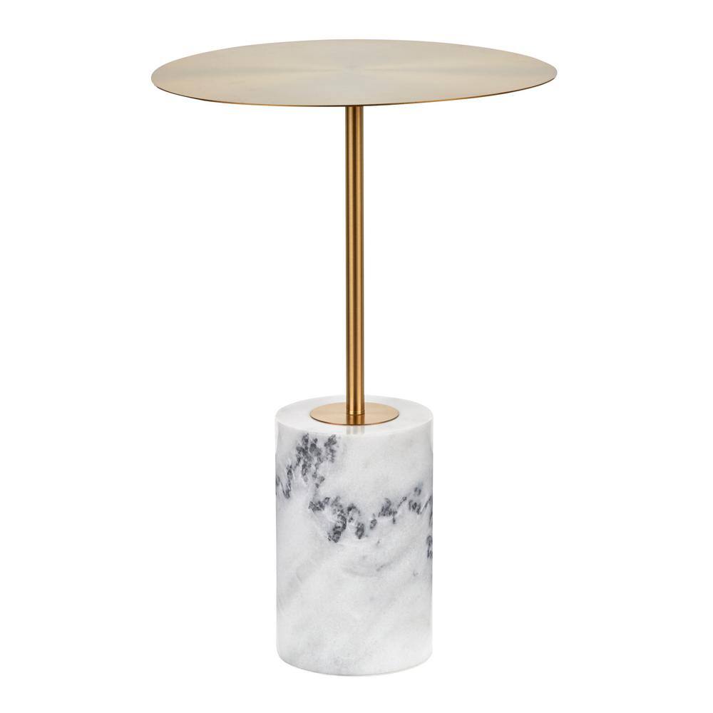 Symbol 24 in. H Gold Metal and White Marble Side Table - thumbnail 2