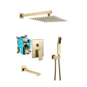 Single-Handle 1-Spray High Pressure Tub and Shower Faucet with Hand Held Valve Included in Brushed Gold