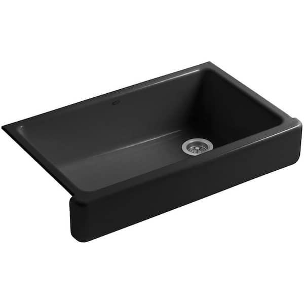 KOHLER Whitehaven Undermount Farmhouse Apron Front Cast Iron 36 in. Single Basin Kitchen Sink in Black Black