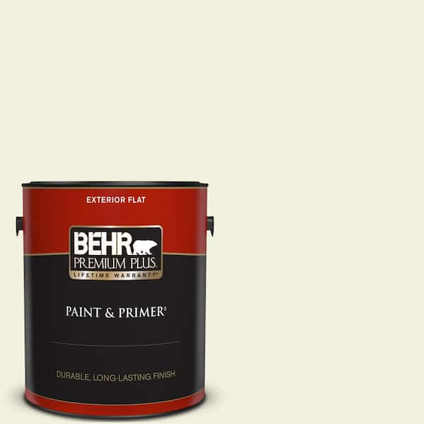 BEHR PREMIUM PLUS 1 gal. #GR-W02 Atrium White Flat Exterior Paint & Primer