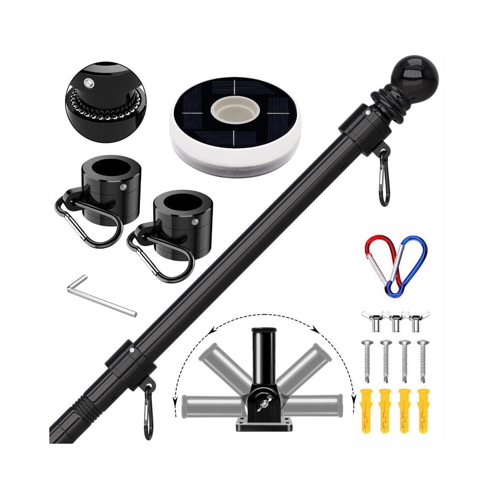 6 ft. Stainless Steel Telescoping Flagpole Kit with Solar Light and 180°Adjustable Bracket(Without Banner, Black) price history on PriceWatchPro
