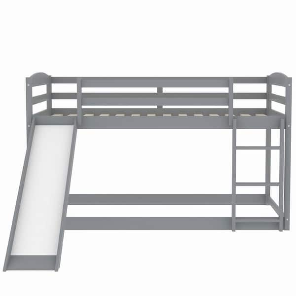 Harper & Bright Designs Gray Twin Bunk Bed Over Low with Slide and 