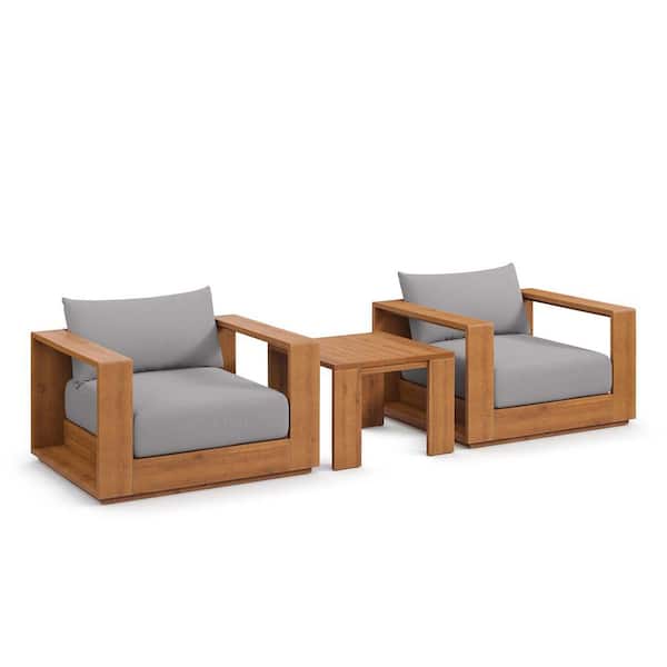 Tahoe Outdoor Patio Acacia Wood 3-Piece Furniture Set in Natural Light Gray
