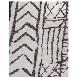 Oasis Juno White and Dark Gray 7 ft. 10 in. x 10 ft. 1 in. Abstract Polyester Area Rug