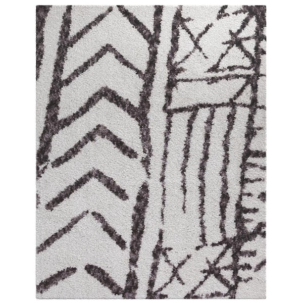 Sams International Oasis Juno White and Dark Gray 7 ft. 10 in. x 10 ft. 1 in. Abstract Polyester Area Rug