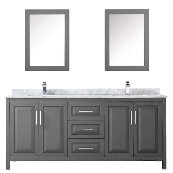 Wyndham Collection Daria 80 In Double Bathroom Vanity Dark Gray With Marble Top Carrara White And Medicine Cabinets Wcv252580dkgcmunsmed - Dark Gray Bathroom Sink
