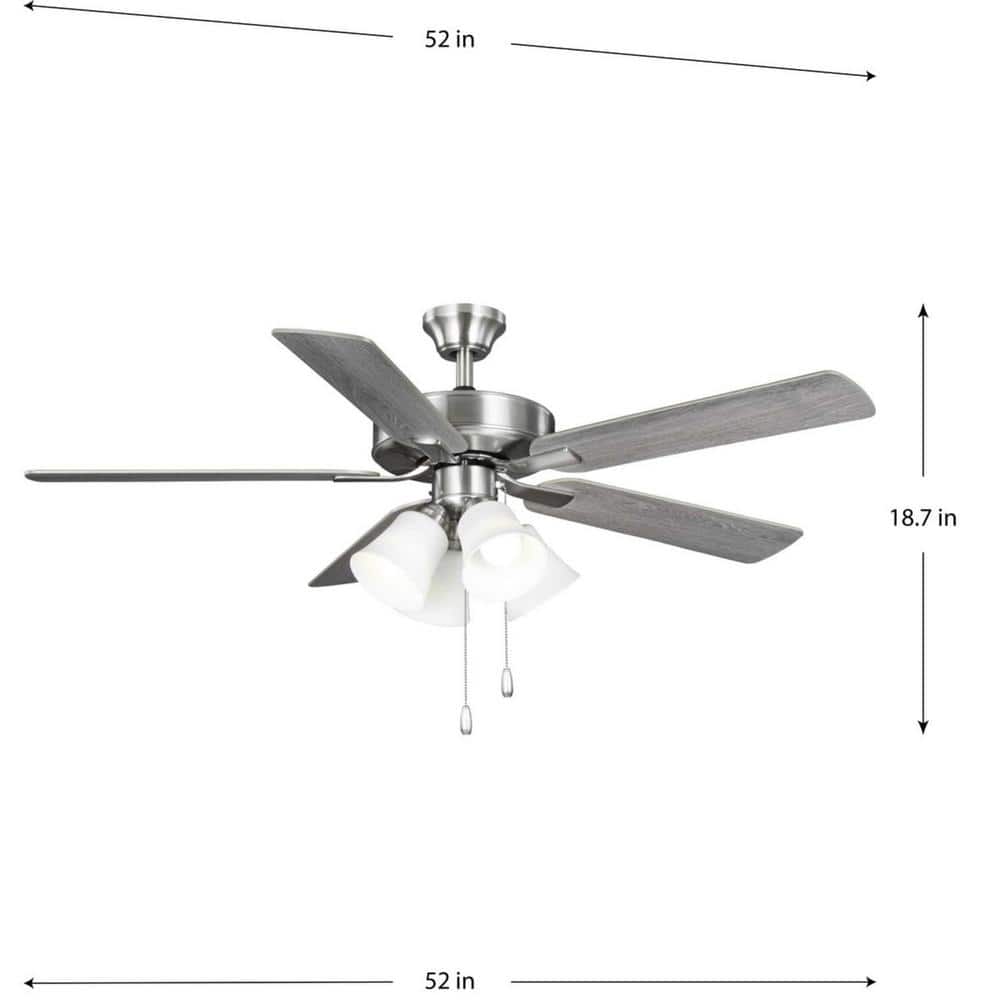52'' Brushed Nickel Ceiling Fan with Light Kit and Reversible Blades
