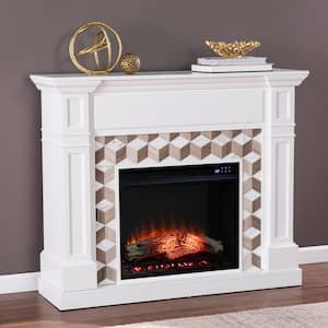 Banton 48 in. Marble Surround Electric Fireplace in White