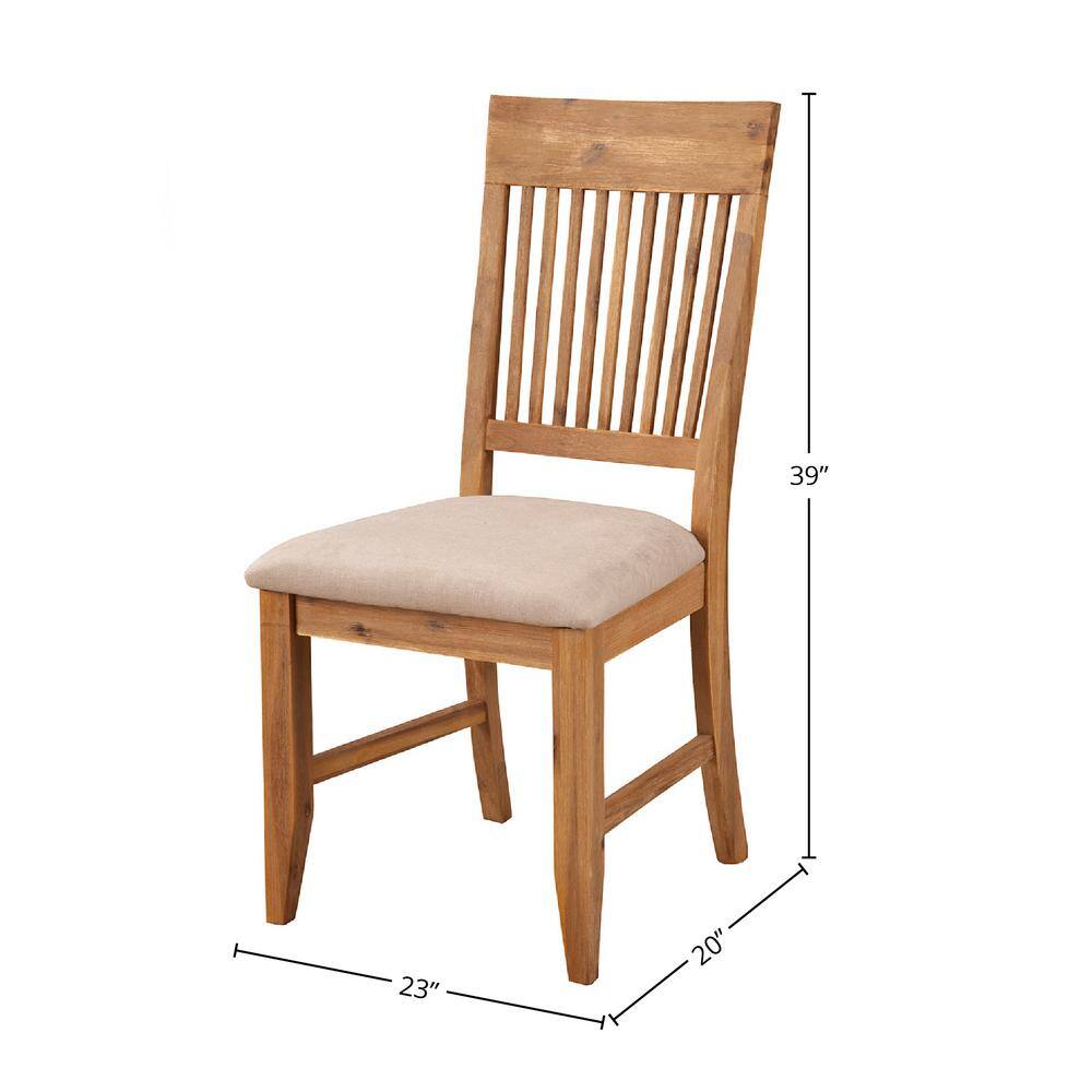 Transitional Rustic Ladderback Side Chair in Natural Brown with Beige Upholstery
