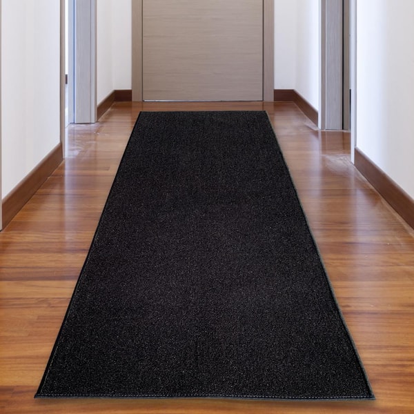 PLAYA RUG Solid Black Color 26 in. Width x Your Choice Length Custom Size Roll Runner Rug/Stair Runner