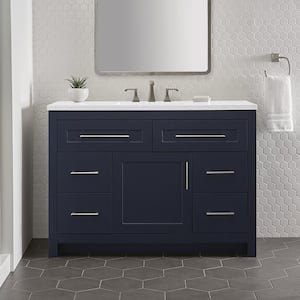 Clady 49 in. W x 19 in. D x 35 in. H Single Sink  Bath Vanity in Deep Blue with Silver Ash Cultured Marble Top