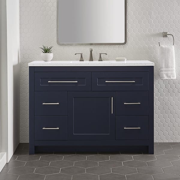 Home Decorators Collection Clady 49 in. W x 19 in. D x 35 in. H Single Sink  Bath Vanity in Deep Blue with Silver Ash Cultured Marble Top