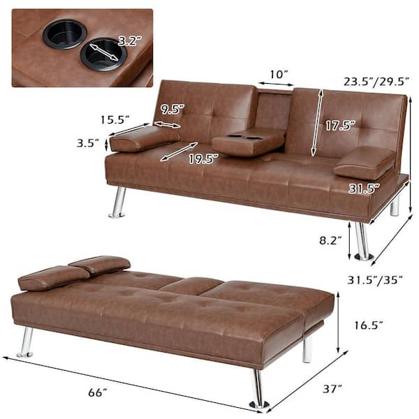 Forclover 66 In Coffee Pu Leather, Twin Leather Sofa Bed