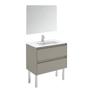 Ambra 31.6 in. W x 18.1 in. D x 32.9 in. H Single Sink Bath Vanity in Matte Sand with White Ceramic Top and Mirror