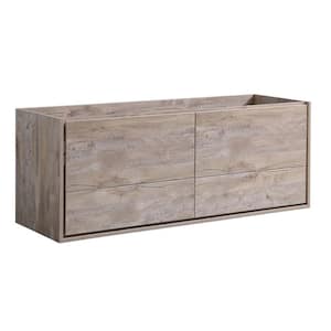 Catania 60 in. Modern Wall Hung Double Bath Vanity Cabinet Only in Rustic Natural Wood