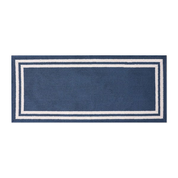 Debbie Double Border 2-Tone Dusty Navy/Ivory 2 ft. x 5 ft. Tufted Border Polypropylene Runner Rug