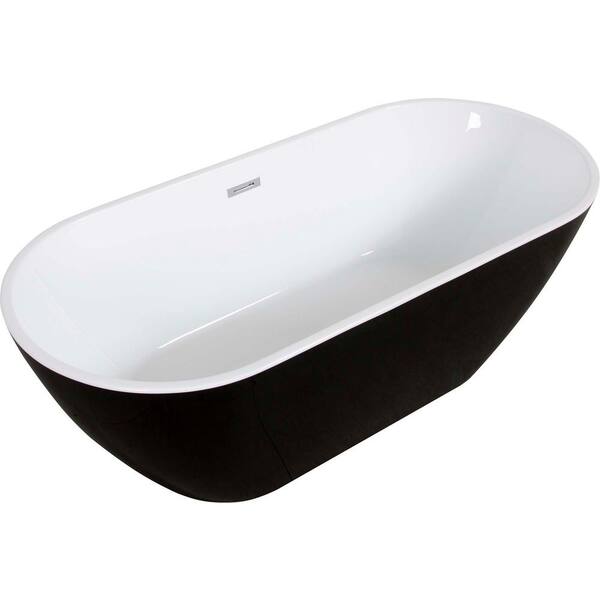 67 in. x 29.53 in. Acrylic Flatbottom Non-Whirlpool Bathtub in Black Classic Oval Shape Soaking Tub with Chrome Overflow