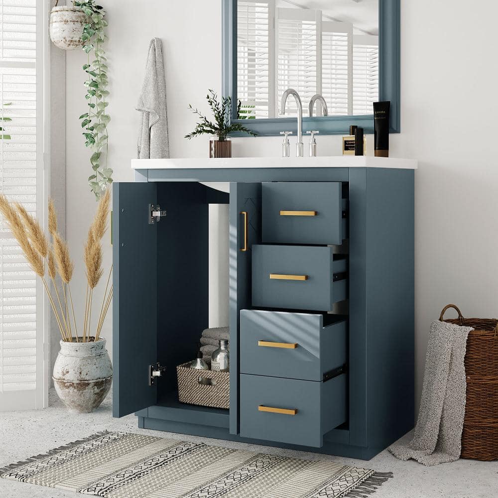 30 in. W x 18 in. D x 34 in. H Freestanding Bath Vanity in Blue with White Ceramic Top(Unassembled) price history on PriceWatchPro