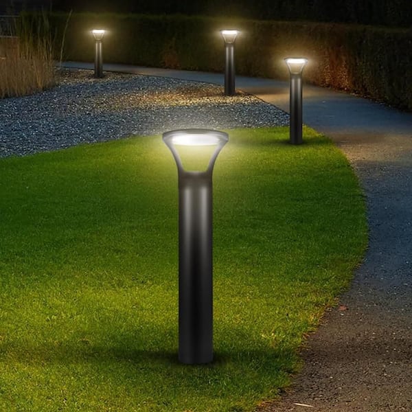 75-Watt Equivalent 24W Adjustable Lumen and CCT Integrated LED Round Bollard Path Light Outdoor 0-10V Dim Bronze 1-Pack