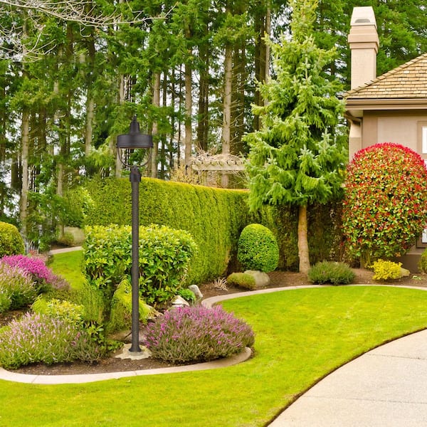 Designers Fountain - Portland Dark Sky 1-Light Weathered Pewter Steel Line Voltage Outdoor Weather Resistant Post Light with No Bulb Included