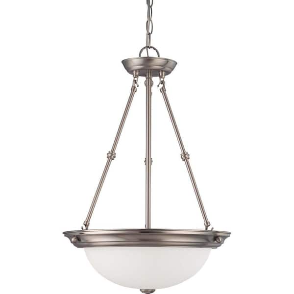 SATCO:Satco 3-Light Brushed Nickel Pendant with Frosted White Glass