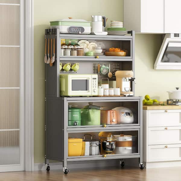 Gray Metal Kitchen Cart with Locking Casters; Shelf; Wheels