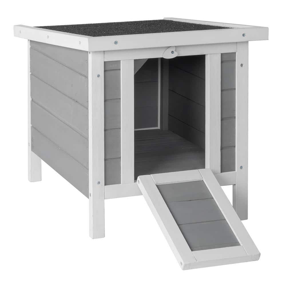 20 in. Wooden Waterproof Rabbit Hutch Pet Bunny Small Animal House Habitat Gray