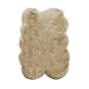 Sheepskin Faux Fur Beige 4 ft. x 6 ft. Cozy Fluffy Rugs Specialty Area Rug