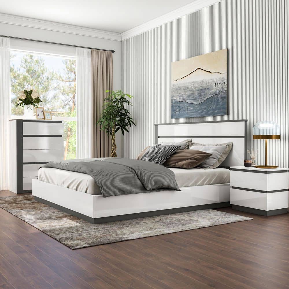 Summit Run 3-Piece White and Metallic Gray Wood Frame Queen Platform Bedroom Set price history on PriceWatchPro