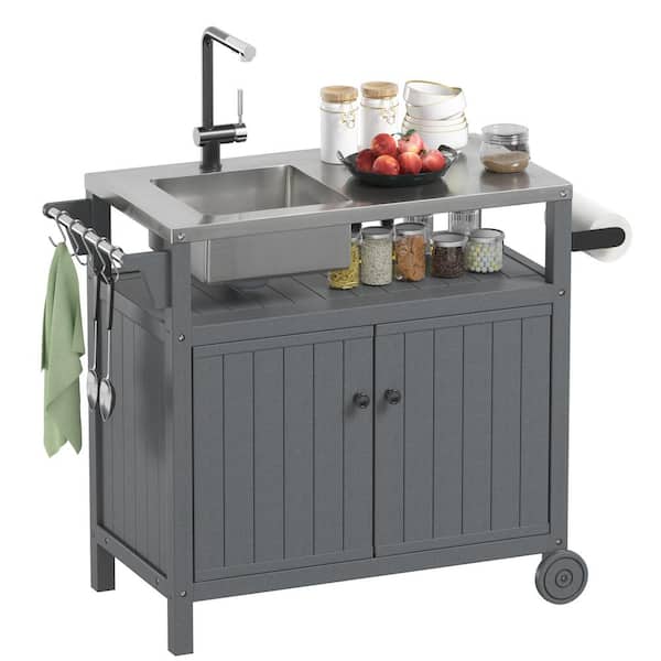 Outdoor Kitchen Series HEPE Grill TableSink 42 In. 304-Stainless Steel Freestanding Modular Kitchen Sink Station Black
