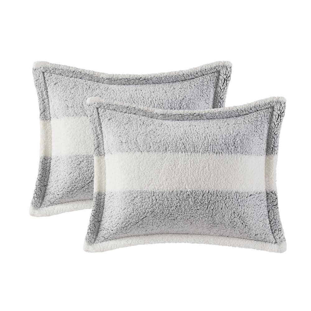 Ivory and Gray Twin Reversible Sherpa Comforter Set