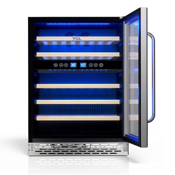TCL Dual Zone 46-Wine Bottles Stainless Look Wine Cooler TRW46B8AS