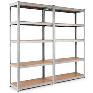 2-Piece 72 in. Silver Heavy Duty Steel 5 Level Garage Shelf Storage Adjustable Shelves