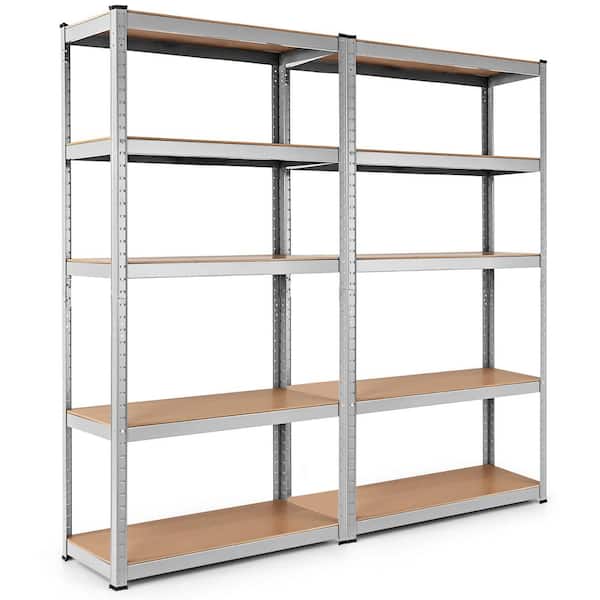 2-Piece 72 in. Silver Heavy Duty Steel 5 Level Garage Shelf Storage Adjustable Shelves