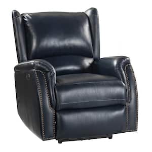 Adela Navy Genuine Leather Power Recliner with Nailhead Trim