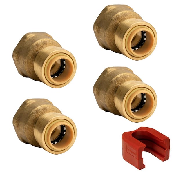 QUICKFITTING 1/2 in. Push-to-Connect x 3/4 in. FNPT (Male Thread) Brass Reducing Adapter Fitting with Slip Clip Release Tool (4-Pack)