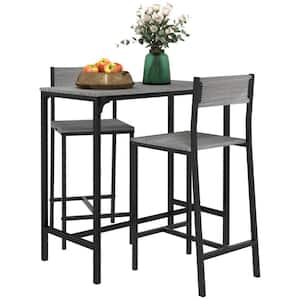 Gray 3-Piece Wood Outdoor Dining Set, Counter Height Kitchen Table with Bar Stools Set for 2 for Small Space Living Room