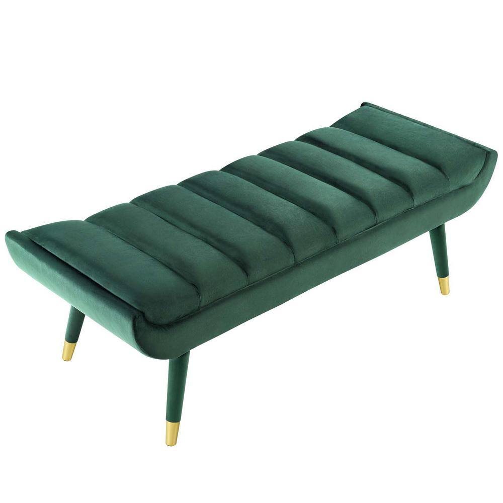Elegant Green Velvet 53.5" Accent Bench with Gold Metal Accents