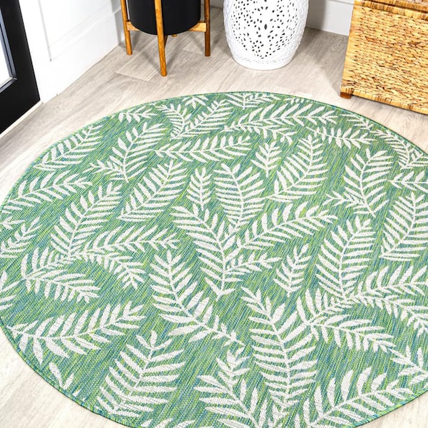 JONATHAN Y Nevis Palm Frond Cream/Green 5 ft. Round Indoor/Outdoor Area Rug