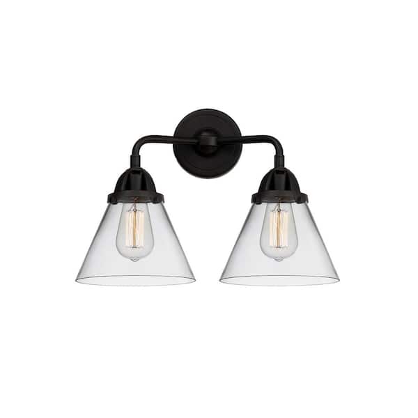 Innovations Cone 15.75 in. 2 Light Matte Black, Clear Vanity Light with Clear Glass Shade