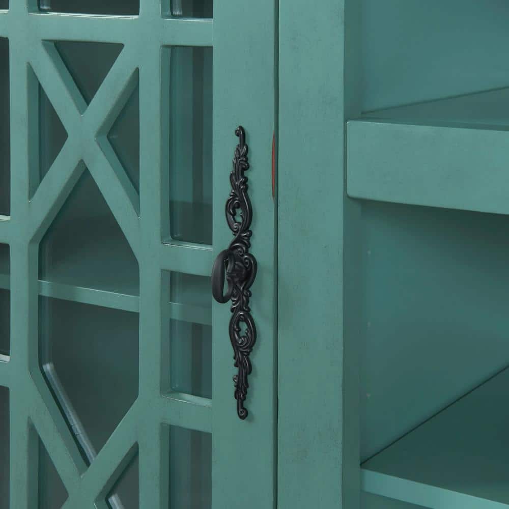 Antique Teal Transitional 2-Door TV Stand with Cabinet